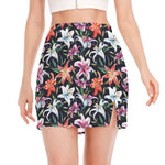 Watercolor Lily Flowers Pattern Print Side Slit Mini Skirt