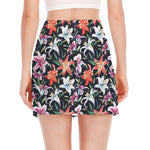 Watercolor Lily Flowers Pattern Print Side Slit Mini Skirt