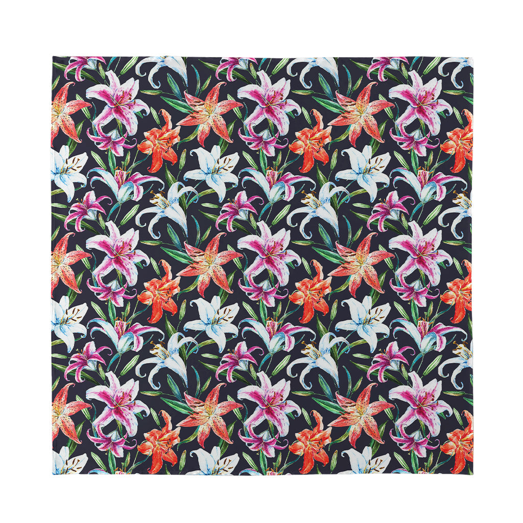 Watercolor Lily Flowers Pattern Print Silk Bandana