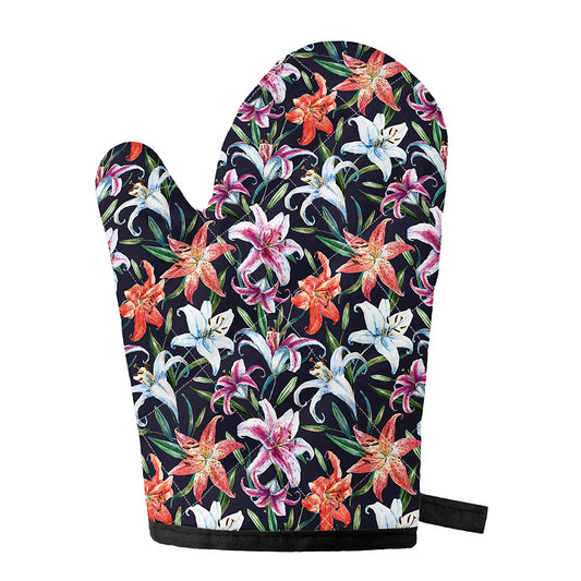 Watercolor Lily Flowers Pattern Print Single Oven Mitt