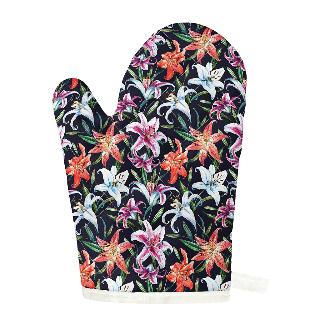 Watercolor Lily Flowers Pattern Print Single Oven Mitt