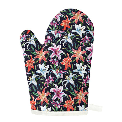 Watercolor Lily Flowers Pattern Print Single Oven Mitt