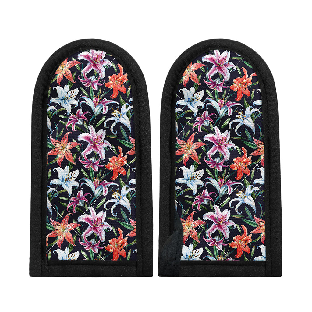 Watercolor Lily Flowers Pattern Print Skillet Handle Cover