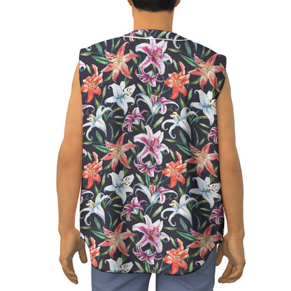 Watercolor Lily Flowers Pattern Print Sleeveless Baseball Jersey