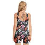 Watercolor Lily Flowers Pattern Print Sleeveless One Piece Swimsuit