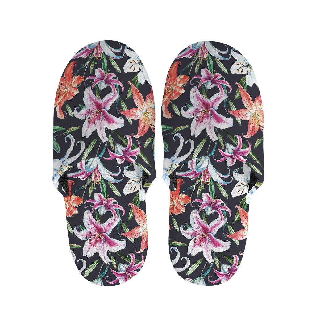 Watercolor Lily Flowers Pattern Print Slippers