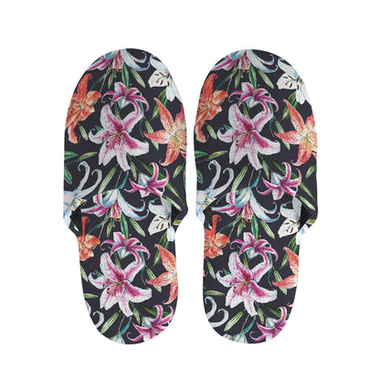 Watercolor Lily Flowers Pattern Print Slippers