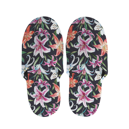 Watercolor Lily Flowers Pattern Print Slippers
