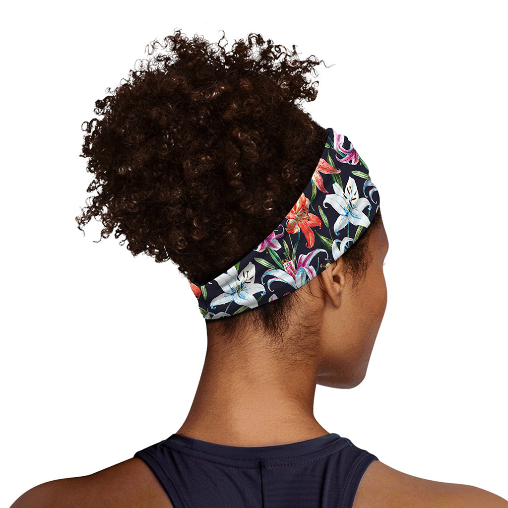 Watercolor Lily Flowers Pattern Print Sports Headband