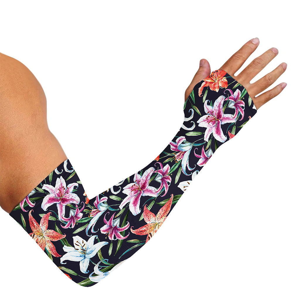 Watercolor Lily Flowers Pattern Print Sun Protection Arm Sleeves