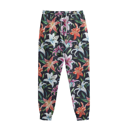 Watercolor Lily Flowers Pattern Print Sweatpants