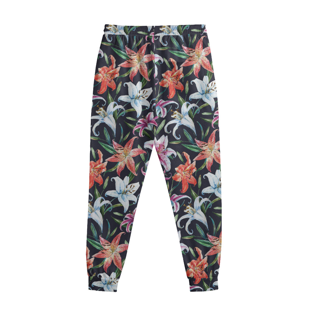 Watercolor Lily Flowers Pattern Print Sweatpants