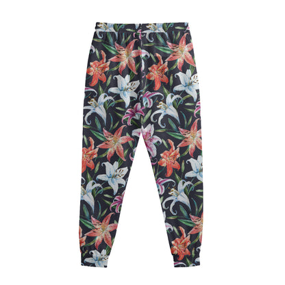 Watercolor Lily Flowers Pattern Print Sweatpants