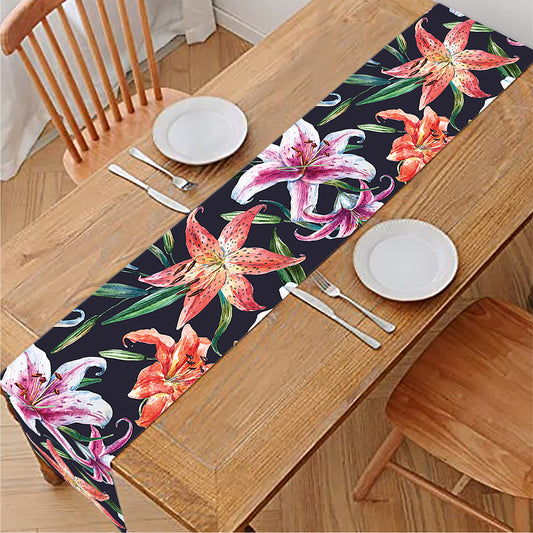 Watercolor Lily Flowers Pattern Print Table Runner