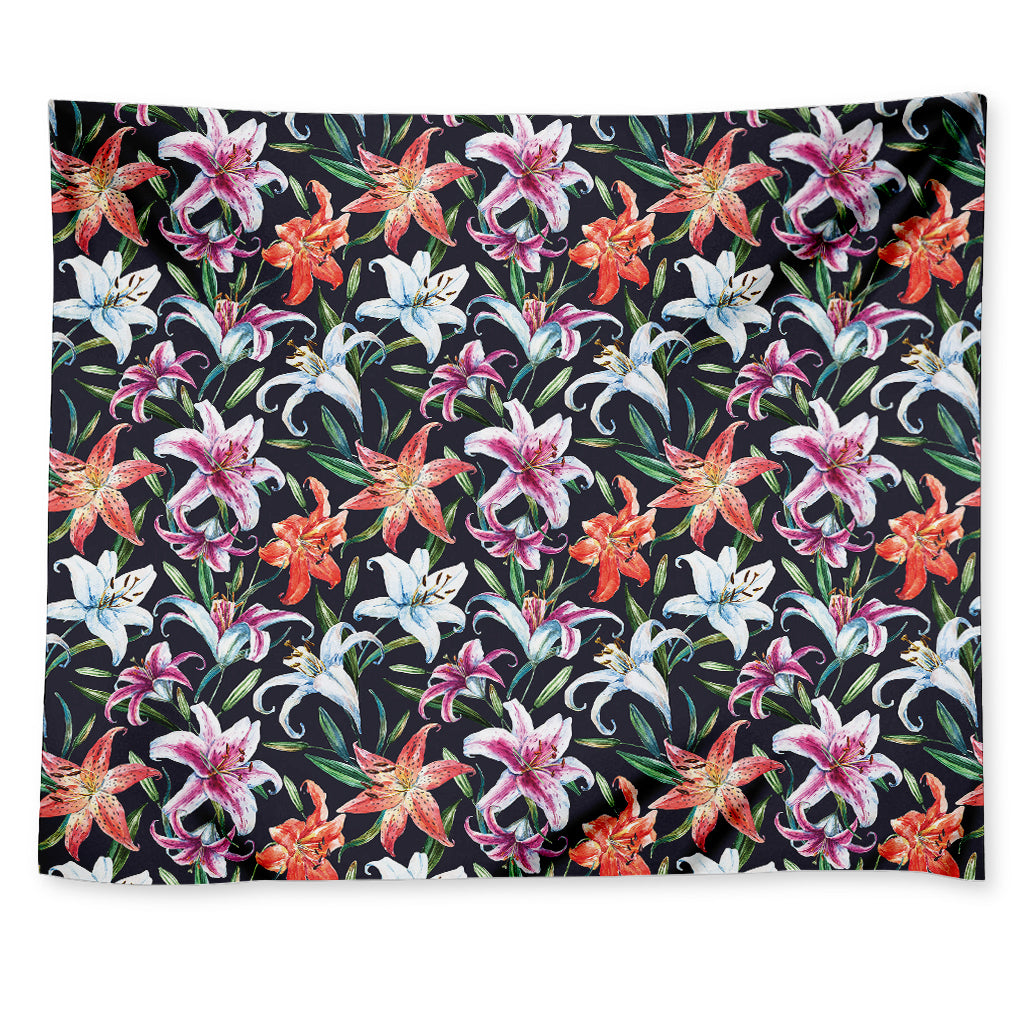 Watercolor Lily Flowers Pattern Print Tapestry