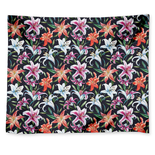 Watercolor Lily Flowers Pattern Print Tapestry