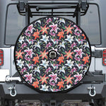 Watercolor Lily Flowers Pattern Print Tire Cover With Camera Hole