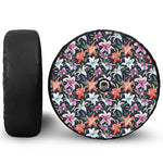 Watercolor Lily Flowers Pattern Print Tire Cover With Camera Hole