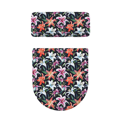 Watercolor Lily Flowers Pattern Print Toilet Lid And Tank Cover Set