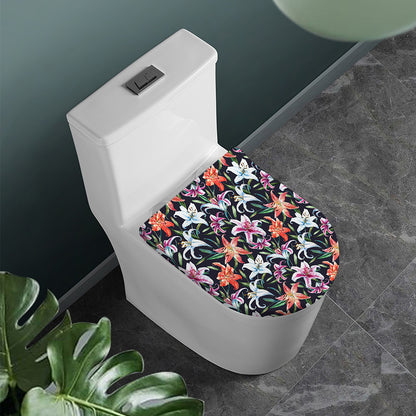 Watercolor Lily Flowers Pattern Print Toilet Lid Cover