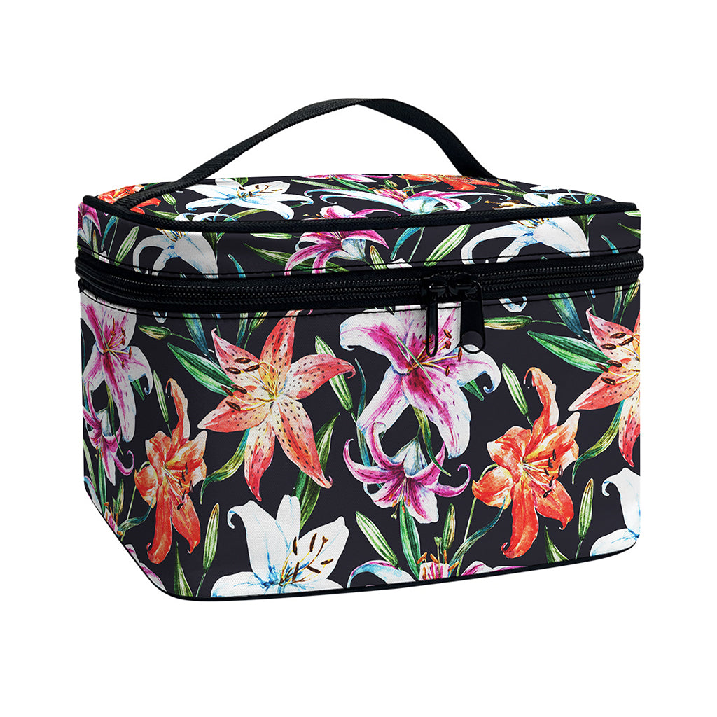 Watercolor Lily Flowers Pattern Print Travel Makeup Bag