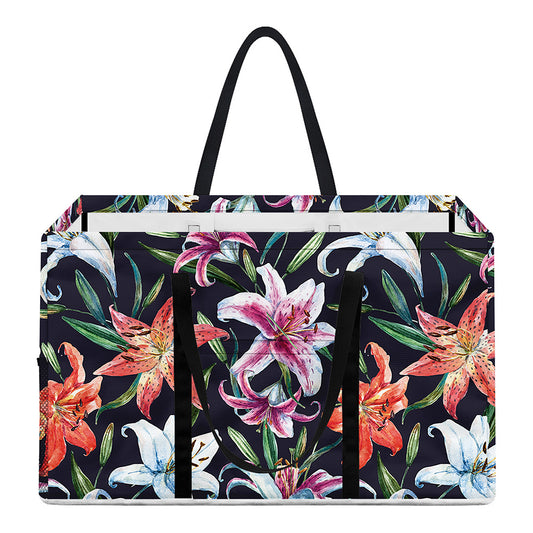 Watercolor Lily Flowers Pattern Print Utility Tote Bag
