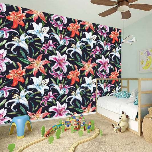 Watercolor Lily Flowers Pattern Print Wall Sticker