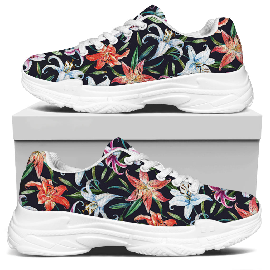Watercolor Lily Flowers Pattern Print White Chunky Shoes