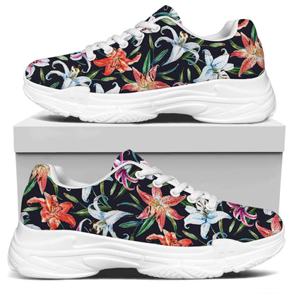 Watercolor Lily Flowers Pattern Print White Chunky Shoes