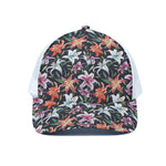 Watercolor Lily Flowers Pattern Print White Mesh Trucker Cap