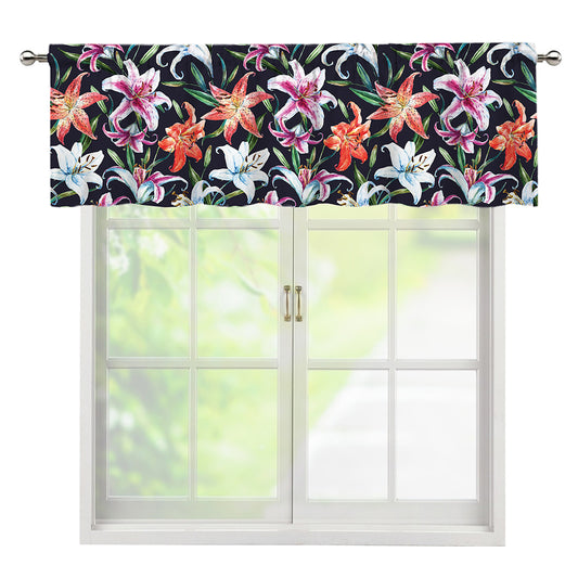 Watercolor Lily Flowers Pattern Print Window Valance