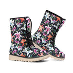 Watercolor Lily Flowers Pattern Print Winter Boots