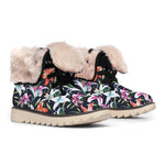 Watercolor Lily Flowers Pattern Print Winter Boots