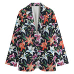 Watercolor Lily Flowers Pattern Print Women's Cotton Blazer