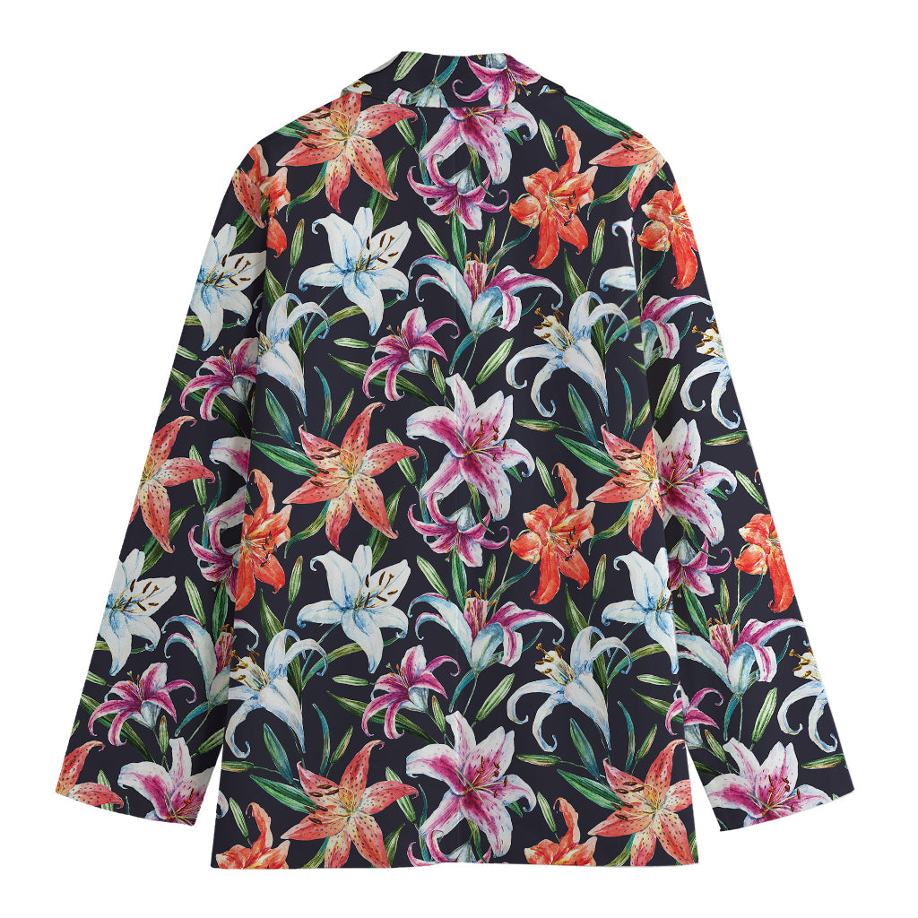 Watercolor Lily Flowers Pattern Print Women's Cotton Blazer