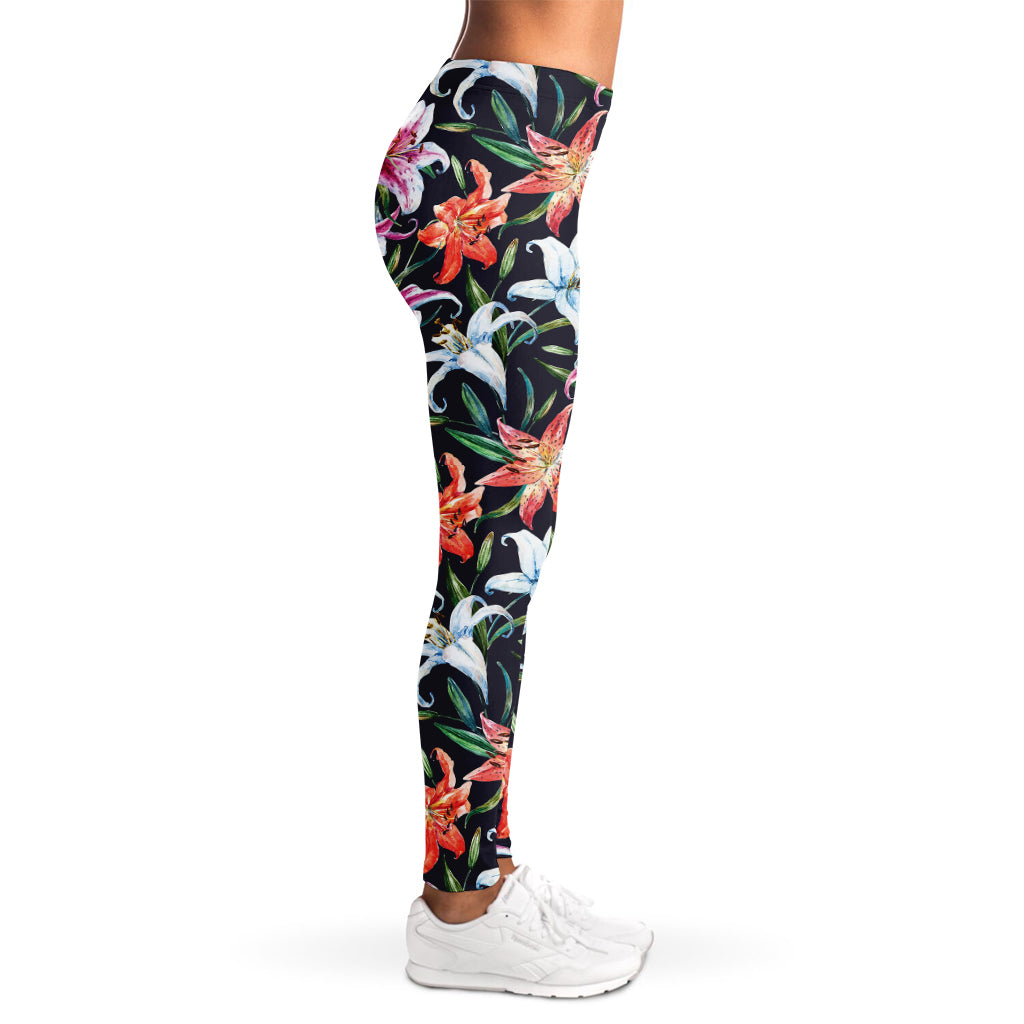 Watercolor Lily Flowers Pattern Print Women's Leggings