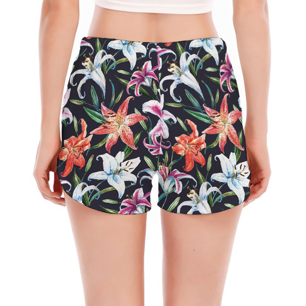 Watercolor Lily Flowers Pattern Print Women's Split Running Shorts