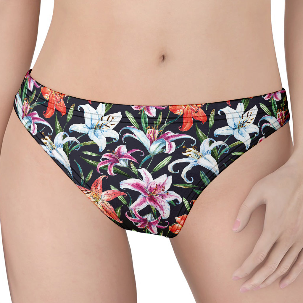 Watercolor Lily Flowers Pattern Print Women's Thong