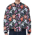 Watercolor Lily Flowers Pattern Print Zip Sleeve Bomber Jacket