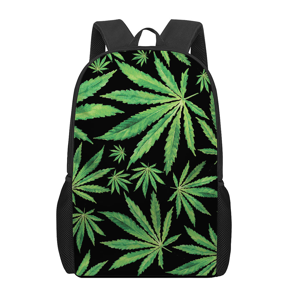 Watercolor Marijuana Leaf Pattern Print 17 Inch Backpack
