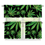 Watercolor Marijuana Leaf Pattern Print 3 Piece Kitchen Curtains