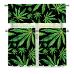 Watercolor Marijuana Leaf Pattern Print 3 Piece Kitchen Curtains