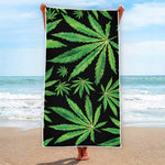Watercolor Marijuana Leaf Pattern Print Beach Towel