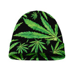 Watercolor Marijuana Leaf Pattern Print Beanie