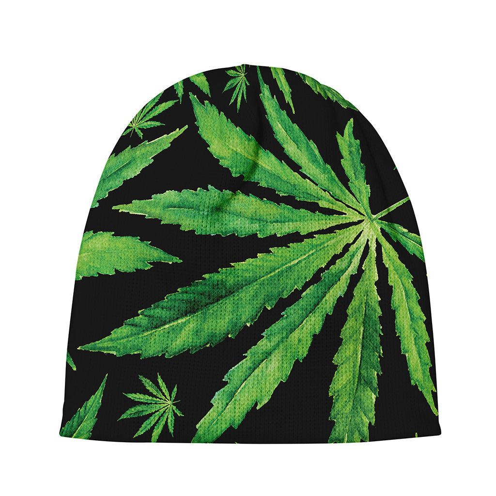 Watercolor Marijuana Leaf Pattern Print Beanie