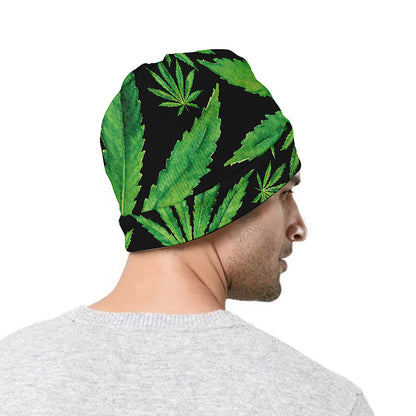 Watercolor Marijuana Leaf Pattern Print Beanie