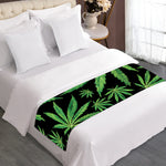 Watercolor Marijuana Leaf Pattern Print Bed Runner