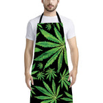 Watercolor Marijuana Leaf Pattern Print Bib Apron With Pocket