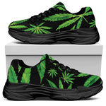 Watercolor Marijuana Leaf Pattern Print Black Chunky Shoes