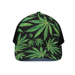 Watercolor Marijuana Leaf Pattern Print Black Mesh Trucker Cap